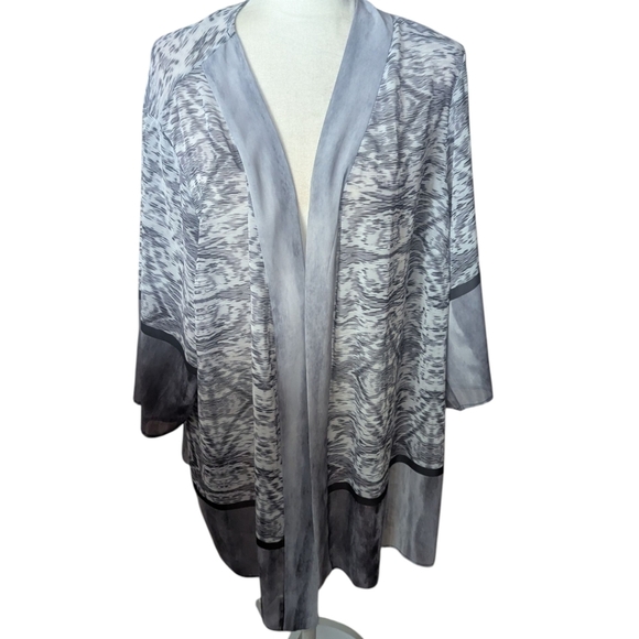 Susan Graver Black/Gray/White Sheer Long Open Front Kimono Sz 2X - Picture 9 of 10